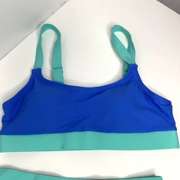 Womens High Waisted Cheeky Bikini Swimsuit Size Small Blue Teal - Picture 5 of 12